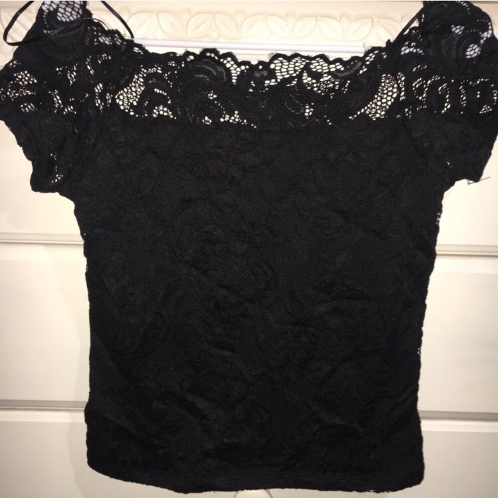 Black Lace Boat Neck Top